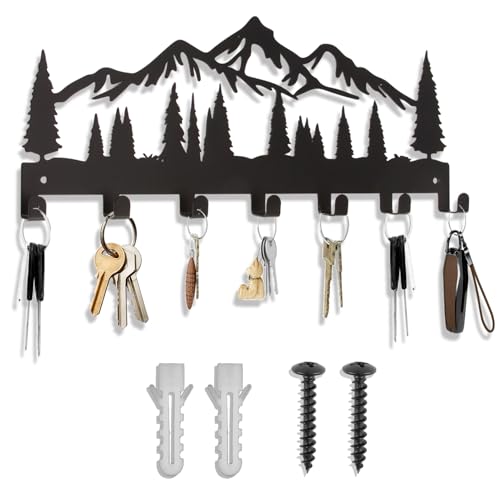 Porte Clef Murale Métal avec 7 Crochets, Accroche Clef Murale Patère en Métal Porte-Clés Mural, Organiseur Décoratif pour Entrée, Couloir, Cuisine et Bureau,...