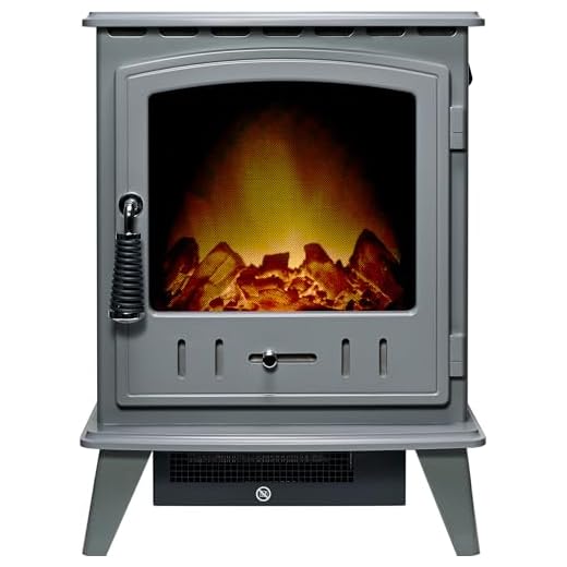 Adam Aviemore Electric Stove in Grey Enamel with LED Flame Effect, Realistic Log Bed, 0.9kW - 1.8kW Heat Output
