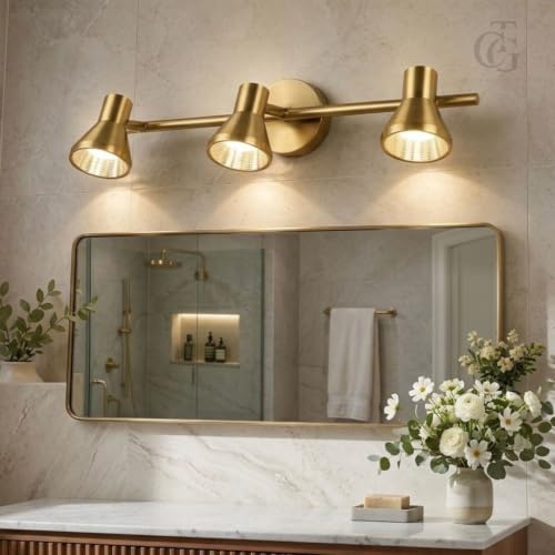 Modern French-Gold Tapered Cone Vanity Light|Triple Adjustable Sp...