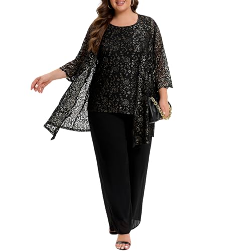 Women's Plus Size Lace Mother of The Bride Pant Suits...