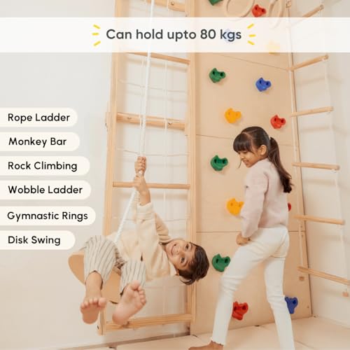 Image of Curious Cub Jungle Gym for Kids Indoor | Kids Gymnastics At Home Gym | Contains Rock Climbing, Wall Climbing for Kids | Ladder for Kids to Play Indoor Fun Activity for Ages 4+