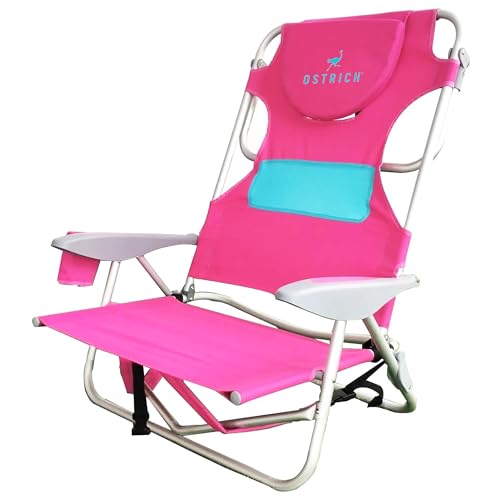 Ostrich Ladies Comfort & On-Your-Back Lightweight Beach Reclining Lawn Chair with Backpack Straps, Outdoor Furniture for Pool, Camping, or Patio, Pink