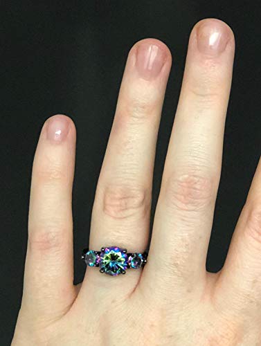 Black Engagement Rings for Women, 14K Black Gold Goth Rings 3 Stone Rings, Mystic Topaz Tourmaline Wedding Rings for Women Size 5 6 7 8 9 10