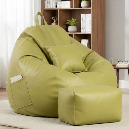 Image of KAM'S LIEU 5XL Luxury Faux Leather Bean Bag with Footrest & Cushion | Pre-Filled High-Density Polystyrene Beans | Premium Leatherette | 6 Months Warranty Color- (Olive Green, Without Footrest)