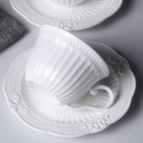 Taza de café de cerámica blanca con platillo de diseño elegante estilo europeo 3