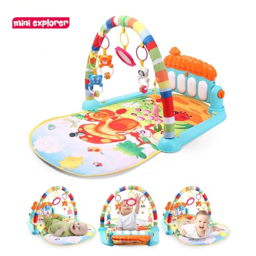 Image of MiniExplorer Play Mat for Babies 0-12 Months | Play Gym for Babies 0-12 Months with Kick & Play Piano | Baby Play Mat 0-2 Years | Newborn Toys 0-6 Months | Baby Gym Mat with Hanging Toys
