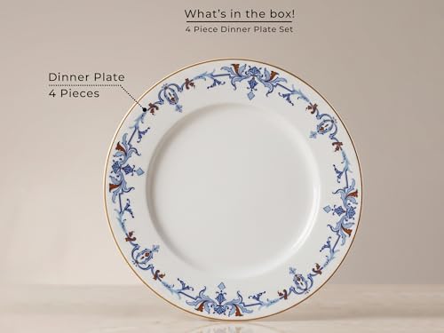 Image of Bodhi House Premium Porcelain Dinner Plates Set of 4 | Royal Crest Design | Durable, Microwave & Dishwasher Safe | Dinnerware Plates for Everyday Use & Set for Home, Dining, Kitchen & Gifting