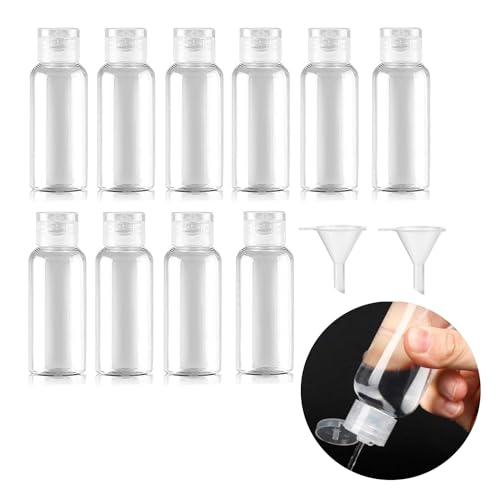 10個トラベルボトル 小分け 旅行 プラスチック 30ml/50ml 容器 空ボトル 詰替 用 透明 無色 ちょうのふた キャップ 化粧水 精油小分け 旅行用 ホッパー2個付属 LIMUNJIZ (50ml + 2 ろうと)