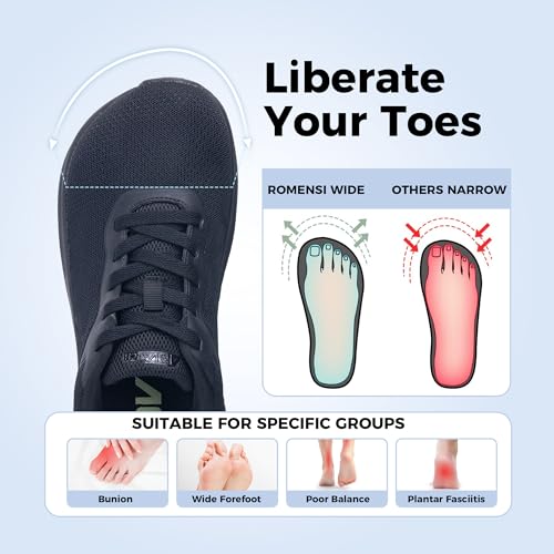 RomenSi Wide Toe Box Shoes Women Arch Support Walking Shoes Comfortable Wide Width Tennis Sneakers for Plantar Fasciitis Relief US 6-112