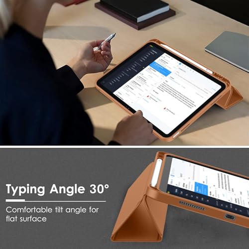 Image of ToaPoia Case for iPad (A16) 11 Inch 2025 /iPad 10th Generation 10.9 Inch 2022, Slim Trifold Stand Protective Cover with Pencil Holder and Soft TPU Back,Support Auto Sleep /Wake Brown