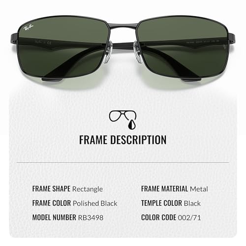 Image of Ray-Ban RB3498 Rectangle Shaped Sunglasses for Men with Official RAYBAN Eyewear Kit
