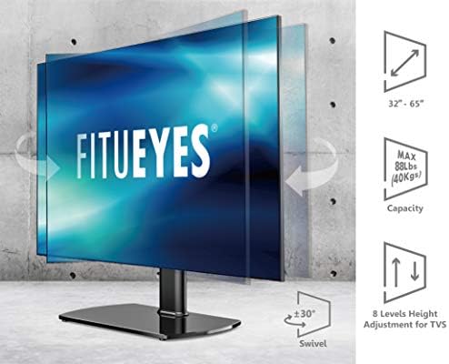 FITUEYES Swivel Table Top TV Stand for 32" to 65" LED OLED LCD Plasma Flat Curved Screens Heights Adjustable with 8mm Tempered Glass Base Cable Management & Holds 40kgs/88LBS Max. VESA 600x400mm