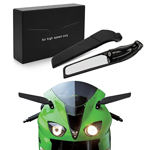 PSLER Espejo Retrovisor para Moto Aleta Giratoria Ajustable para el Viento Espejo Lateral Giratorio Winglet para Kawasaki ZX6R 2005-2008 y Kawasaki ZX10R 2004-2007