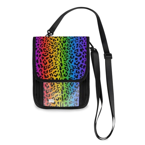 Portafoglio da viaggio con motivo leopardato senza cuciture colore arcobaleno con sfondo sfumato porta passaporto carte di credito gadget unisex portafoglio da con