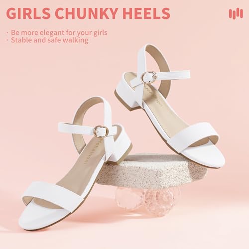 Image of Hehainom Girls Dress Shoes Sandals Open Toe Flower Girl Wedding Party School for Little Big Kids Chunky Low Heels Shoes