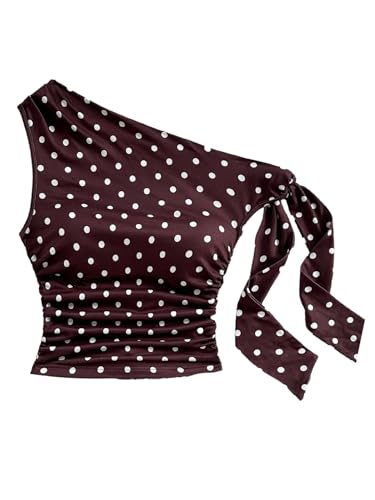 Image of GORGLITTER Women's Polka Dots Crop Tops One Off Shoulder Cute Summer Top