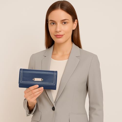 Image of ESBEDA Blue Color Classic Stitch Wallet For Women