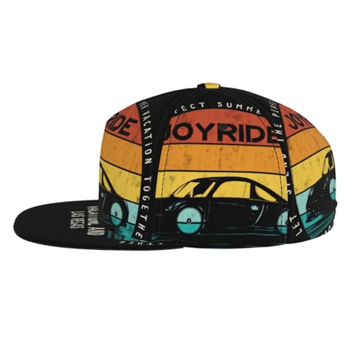 Retro Sunset Racer Fashion Flat Brim Baseball Cap â€“ Stylish Unisex Cap with All-Over Print Design â€“ Breathable Lightweight Hat for Daily Wear, Outdoor Activities, and Travel Black3