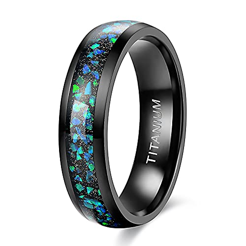 TIGRADE 6MM 8MM Black Titanium Ring with Opal Inlay for Men Women Dome Polished Wedding Ring Size 6-13,6MM,Size 8 TIGRADE 6MM 8MM Black Titanium Ring with Opal Inlay for Men Women Dome Polished Wedding Ring Size 6-13,6MM,Size 8