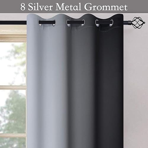 Image of SimpleHome Ombre Black to Grey White Curtains for Living Room 52Wx90L | Room Darkening Curtains for Bedroom,Gradient Light Blocking Curtain,Thermal Insulated Grommet Window Drapes,2 Panels,90 Inch