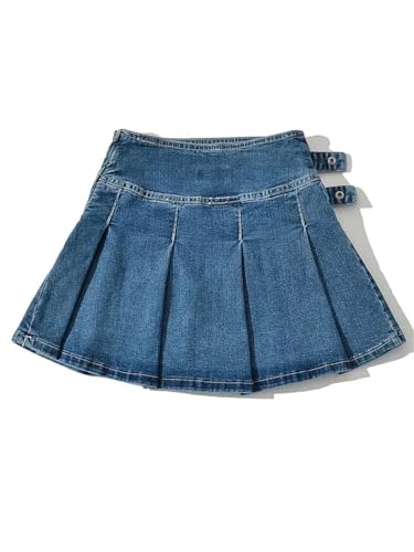 Women’S Pleated Jean Skirt with Belt High Street Short Bottoms Casual Mini Jean Skirt2