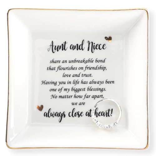 HOME SMILE Mothers Day Aunt Gifts from Niece Aunt and Niece Gifts Ceramic Jewelry Dish Tray for Aunts BirthdayValentines Thanksgiving Xmas-Aunt and Niece Share an Unbreakable Bone