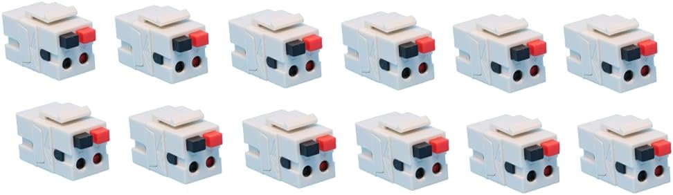 RiteAV Speaker Spring Clip Keystone Jack for Wall Plates - Female to Female - White - 12 Pack