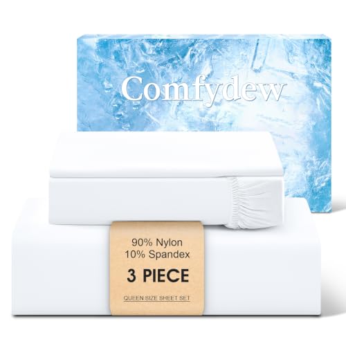 Image of Cooling Sheet Queen Size Set 3 Pieces, Double-Sided Cooling Bed Sheets for Hot Sleepers & Night Sweats, Ultra Stretchy Deep Pocket Fitted Sheet Fits Up to 18 inch, with 1 Pillowcases, White