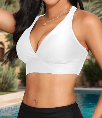 Image of Women's Sporty Adjustable Wide Straps Bikini Top Large Bust Criss Cross Back Supportive Swimsuit Tops Only