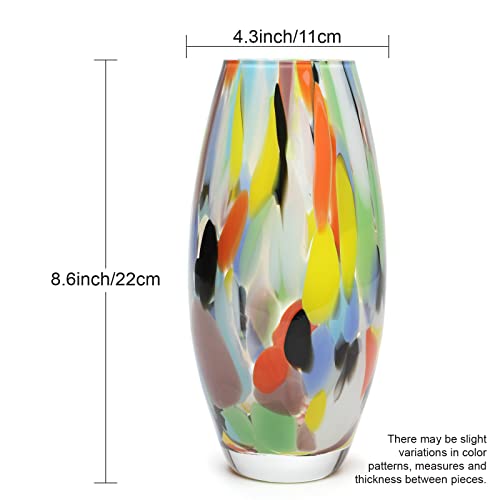 Cá D'oro Set Of 2 Glass Vases Multicolor Confetti Hand Blown Murano-Style Art Glass For Flower, Decor And Centerpieces - Models Oliva P/G #TOP3