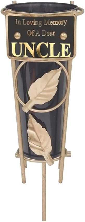 Grave Vases with Spike Grave Ornaments - Memorial Plaques/Black Vases Flower Holders with Personalised Quotes; Metal Spikes Grave Decorations in Loving Memory of your Loved Ones (Uncle)