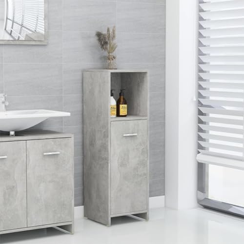 IKAYAA Mueble Auxiliar Baño Moderno, Armario de Baño con 3 Compartimentos, Armario de Almacenamiento, Armario de Suelo, para Baño, Sala de Estar, 30x30x95 cm, Gris hormigón