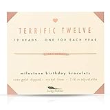 Lucky Feather Milestone 12th Birthday Gifts For Girls - 14K Rose Gold Dipped Beads Bracelet on Adjustable 7”- 8” Cord - 12 Year Old Girl Gifts