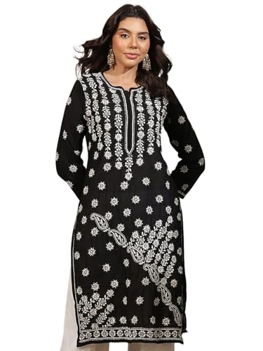 Image of Ada Women's Cotton Regular Fit Tunic Hand Embroidered Lucknowi Chikankari Ethnic Wear Kurta Kurti A130717