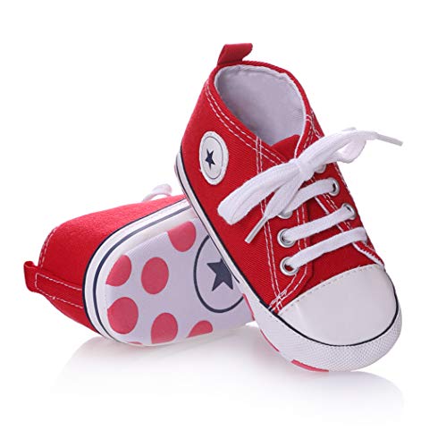 FNOVCO Unisex Baby Sneakers Toddler Boys Girls Anti-Slip First Walkers Canvas Shoes 0-24 Months (12-18 Months Toddler, Soft Sole Red)