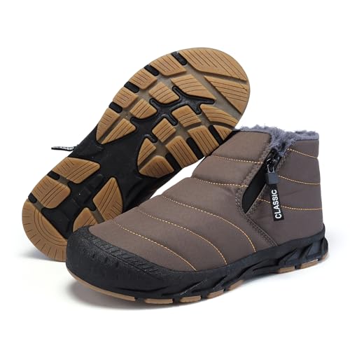 Image of Jakcuz Men Snow Boots Water Resistant Non-slip Winter Shoes with Fuzz Lined Warm High Top Boots for Men