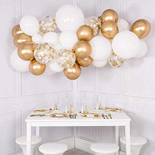50 Gouden en Wit Confetti Ballonnen Latex Transparante Ballondecoratie voor Nieuwjaar, Verjaardag en Afstudeerfestijn - Image 8