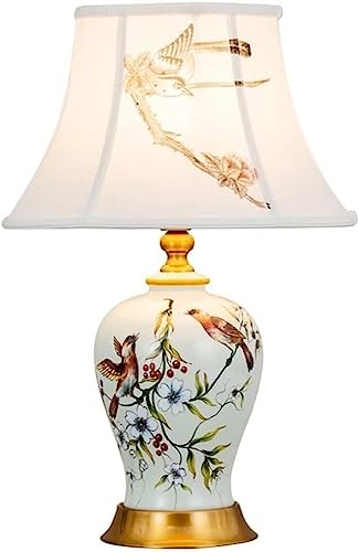 Lampe de table en céramique blanche style chinois et oiseaux - 2
