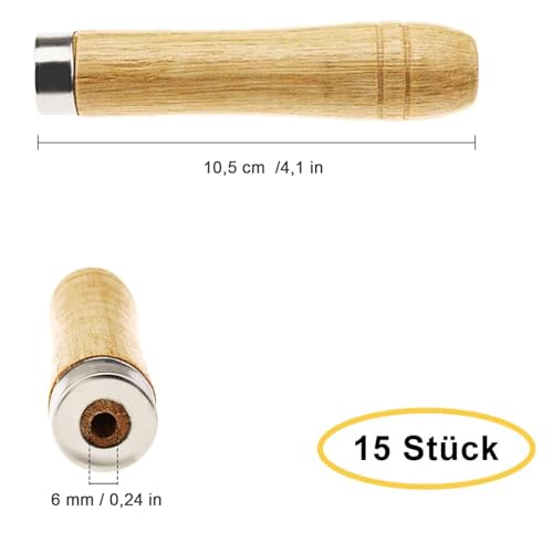 ACONDE Holzfeilengriff, Feilenheft mit Starken Metallkrage, für Holzbearbeitung, Schreiner, Werkzeugwartung 6 mm Loch, LäNge 105 mm, 15 Stück