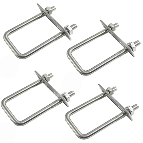 Image of 4 Sets 304 Stainless Steel Square U-Bolts 0.98 inch(25mm) Inner Width, 2.95 inch(75mm) Length Stainless M8 with Nuts, Frame Plate, Accessories for Automobiles Trailer, Boat Trailer Industrial Parts