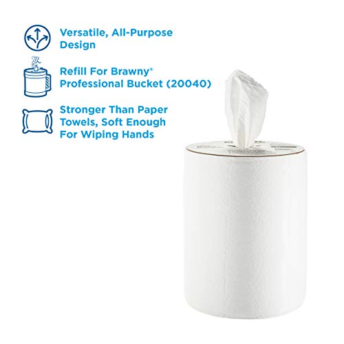 Image of Brawny Professional D300 Disposable Cleaning Towel, Centerpull Roll Bucket Refill by GP PRO (Georgia-Pacific), 20045, White (2 Rolls, 300 Towels per Roll)