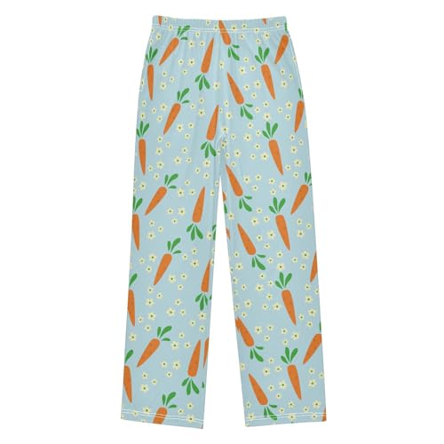 Carrot Floral Boys Long Pants Soft Trousers Elastic Waist Kids Lounge Bottoms with Pockets S-XL