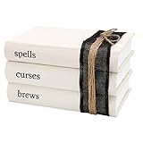 AuldHome Design Halloween Faux Book Stack; Decorative Witches’ Book Set w/ Burlap Ribbon Wrap