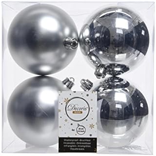 Decoris, 22166, Xmas Balls, shatterproof, Mixed Shiny and Matt Silver (Silber)
