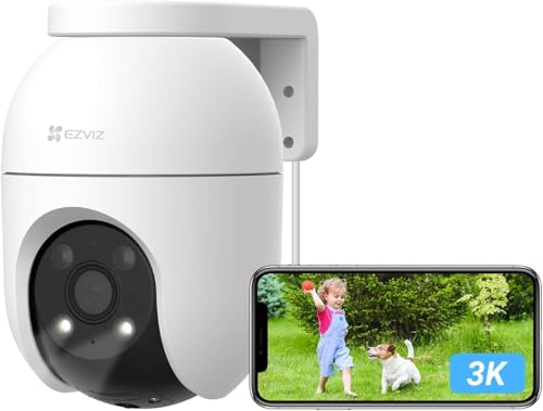 EZVIZ 5MP Pan&Tilt Überwachungskamera Aussen WLAN, 360° Überwachung, Personen-/Fahrzeugerkennung, Zwei-Wege-Audio, Automatischer Verfolgung, Farbnachtsicht, Wetterfest, H.265-Videotechnologie, C8c 3K