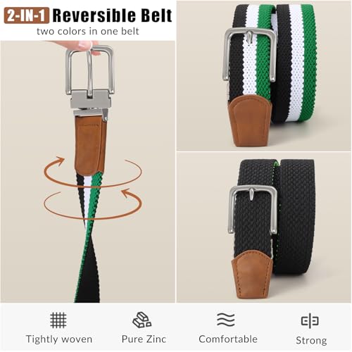 SANSTHS Reversible Braided Belt for Men and Women, Elastic Stretch Woven Golf Belts for Men, Casual Jeans Sports Work 1 3/8"2