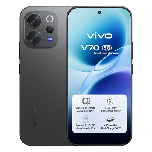 vivo V70 5G Smartphone, 12G + 512G, cámara superteleobjetivo ZEISS de 50 MP, vídeo 4K, Pantalla OLED Ultra nítida de 6,59' y 1,5K, 6500 mAh, Lector de Huellas Digitales 3D, móvil Android 16