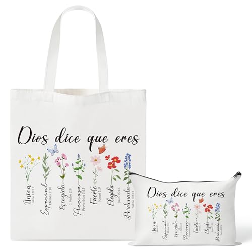 Image of Y1tvei Canvas Bags Gifts, Tote Bag with Makeup Pouch, Birthday Party Favors