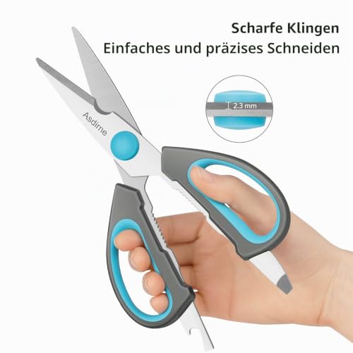 Foto von Asdirne Schere, Küchenschere Set mit Scharfen Edelstahlklingen und Weichen Griffen, Multifunktionales Scherenset, 3PCs, Blau/Grau