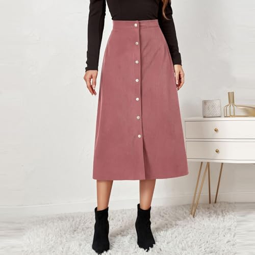 Midi Skirts for Women Trendy Corduroy Skirt Button Down High Waisted Skirts Business Casual A Line Skirt2